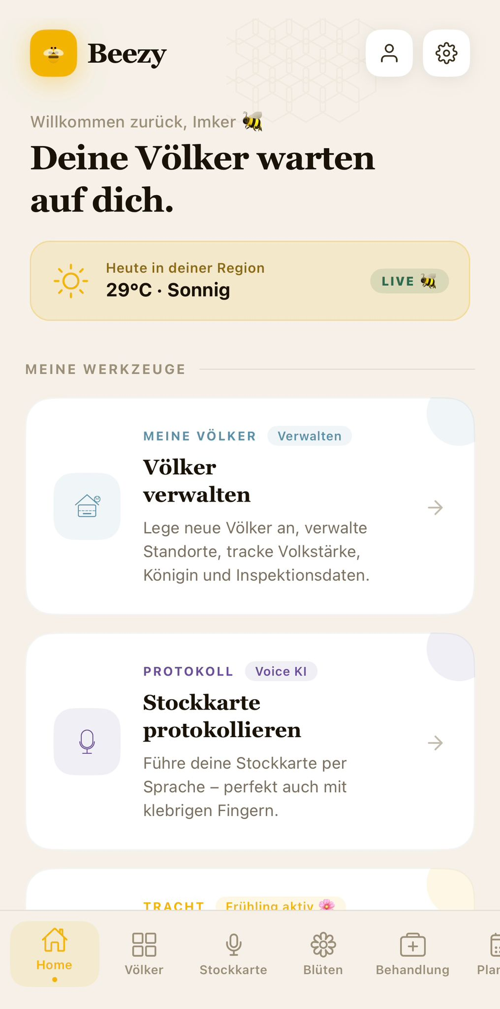 Beezy App — Home Screen